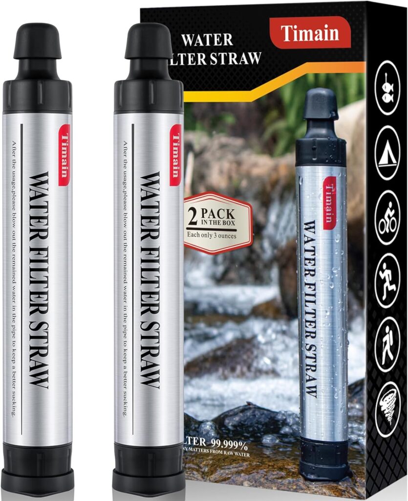 2 Pack Timain 4-Stage Filtration,High Flow Rate Water Filter Straw,Water Purifier Survival for Emergency Kits,Travel,Camping, Hiking,Fishing,Hunting (2) : Sports  Outdoors