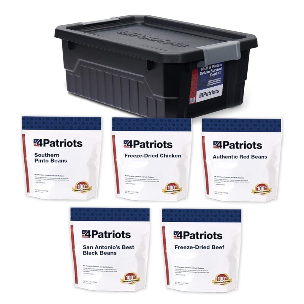 4Patriots Meat  Protein Survival Kit, Emergency Food Supply, Freeze-Dried Meat, Hearty Beans, Designed To Last 25 Years, Disaster-Resistant Packaging, 85 Servings of Vital Nutrition