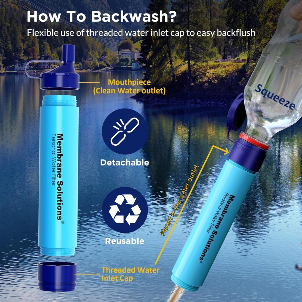 Membrane Solutions Straw Water Filter, Survival Filtration Portable Gear, Emergency Preparedness, Supply for Drinking Hiking Camping Travel Hunting Fishing Team Family Outing