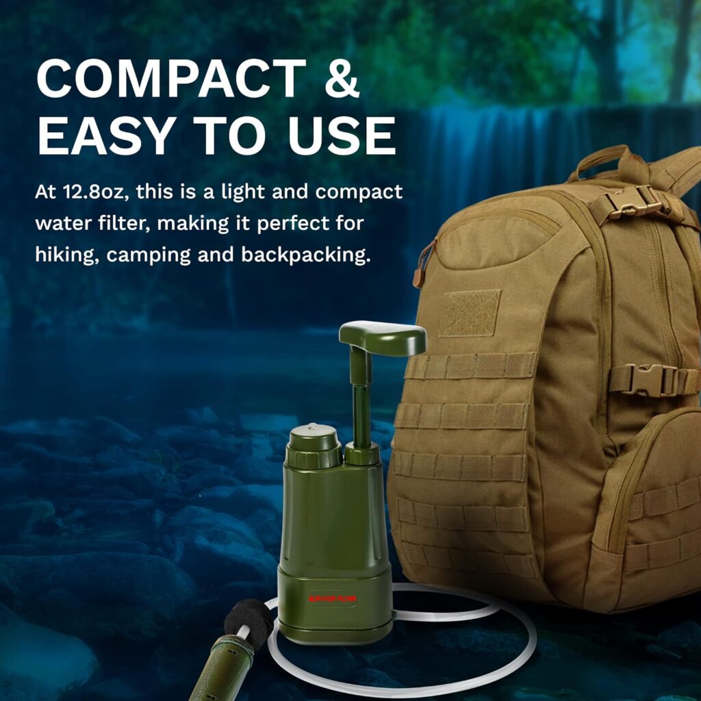 Survivor Filter Pro Hand-Pump Portable Water Filter - Lightweight Water Filter Camping, Backpacking, and Hiking - Water Purifier Survival - 0.01 Micron Ultra Filter